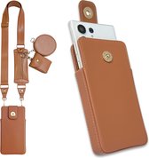 Casemania Insteek Hoesje Geschikt voor Apple iPhone 14 Bruin - Schouder Tas met Magnetische Lipje - Portemonnee Case met Rits & Koord