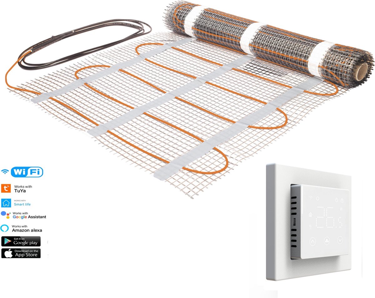 Solidparts Elektrische vloerverwarmingsset 2.0m2 met Wifi thermostaat Wit