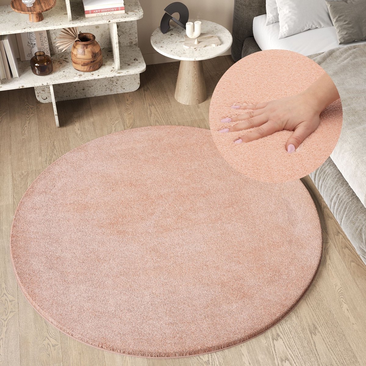 Tapiso Cuddle Rond Vloerkleed Zacht Hoogpolig Shaggy Tapijt Maat- 160x160 Roze Rond