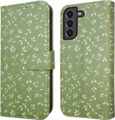 iMoshion Hoesje Geschikt voor Samsung Galaxy S21 Hoesje Met Pasjeshouder - iMoshion Design Bookcase smartphone - Groen / Green Flowers