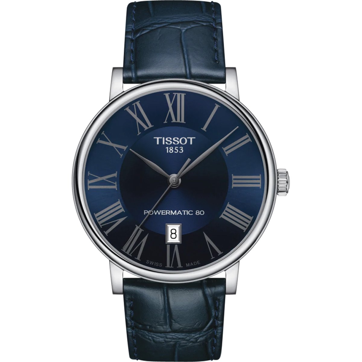 Tissot Carson Premium Powermatic 80 T1224071604300 Horloge - Leer - Blauw - Ø 40 mm