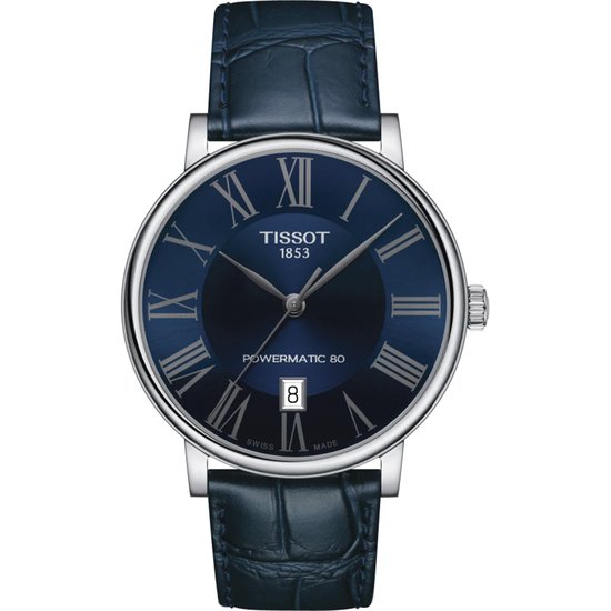 Tissot Carson Premium Powermatic 80 T1224071604300 Horloge Leer Blauw O 40 mm bol