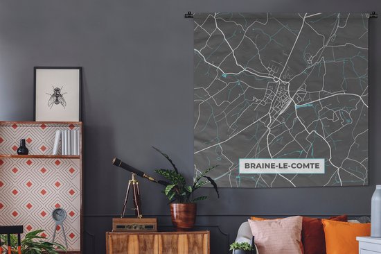 Wandkleed - Wanddoek - Plattegrond – Braine le Comte – Blauw – Stadskaart - Kaart - 150x150 cm - Wandtapijt