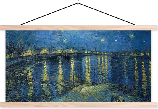 Posterhanger incl. Poster - Schoolplaat - De Sterrennacht - Vincent van Gogh - 60x30 cm - Blanke latten