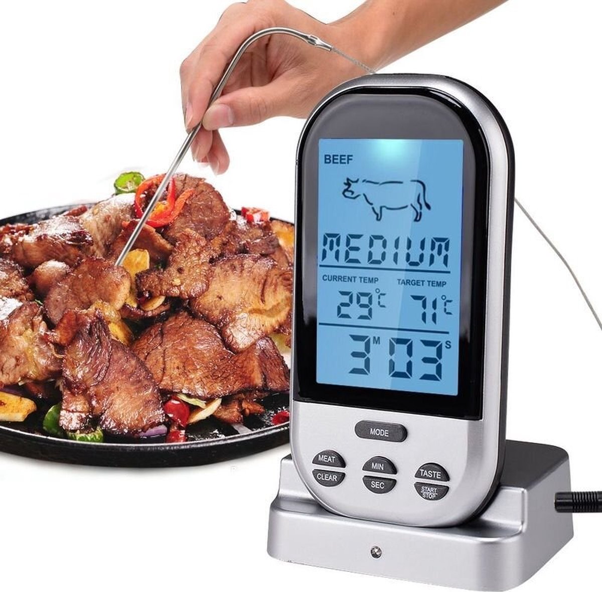 LOUZIR Digitale Vleesthermometer Barbecue thermometer Braadthermometer ideaal voor de bbq