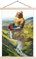 Posterhanger incl. Poster 40x60 cm - Schoolplaat - Melkmeisje - Natuur - Vermeer - Textielposter - Blanke latten
