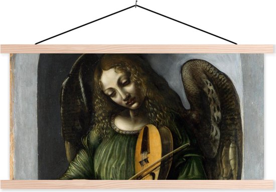 Posterhanger incl. Poster - Schoolplaat - An angel in green with a vielle - Leonardo da Vinci - 150x75 cm - Blanke latten