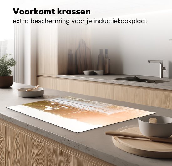 KitchenYeah® Inductie beschermer 81x52 cm - Stoomboot op een meer - Kookplaataccessoires - Afdekplaat voor kookplaat - Inductiebeschermer - Inductiemat - Inductieplaat mat