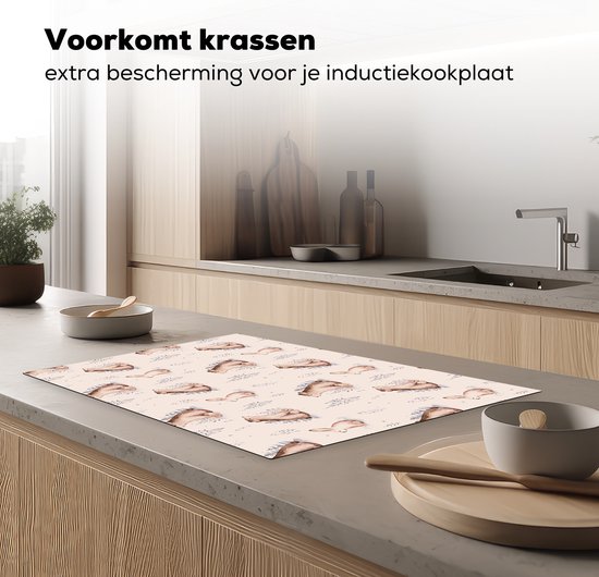 KitchenYeah® Inductie beschermer 80.2x52.2 cm - Winter - Patronen - Konijn - Beer - Kookplaataccessoires - Afdekplaat voor kookplaat - Inductiebeschermer - Inductiemat - Inductieplaat mat