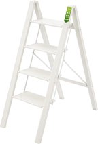 Ladder met vier treden, inklapbare opstapkruk met brede anti-slip voetstuk, draagbare lichte ladder van aluminium voor huis en kantoor, opstapkruk voor de keuken met 150 kg draagvermogen