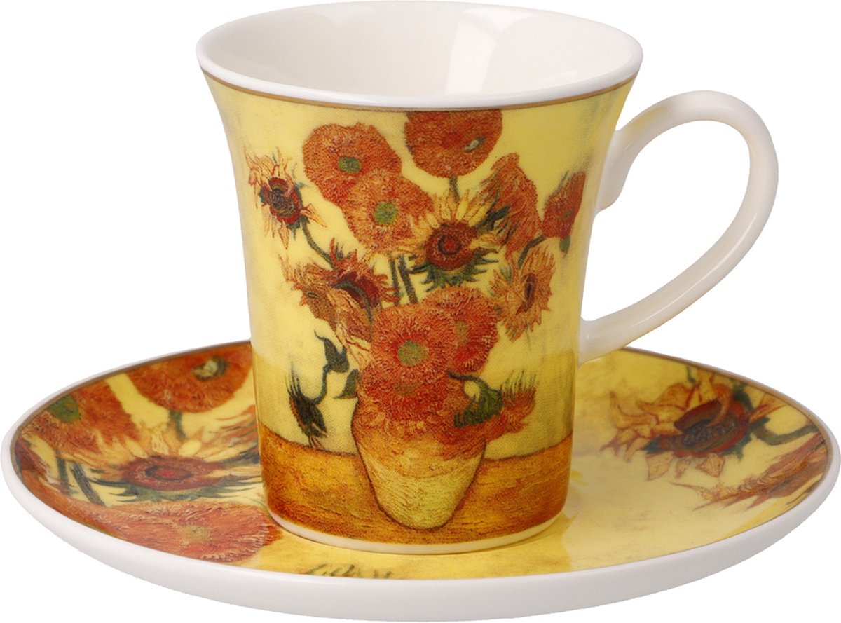Goebel - Vincent van Gogh | Kop en schotel Espresso Zonnebloemen | Porselein - 12cm - 100ml