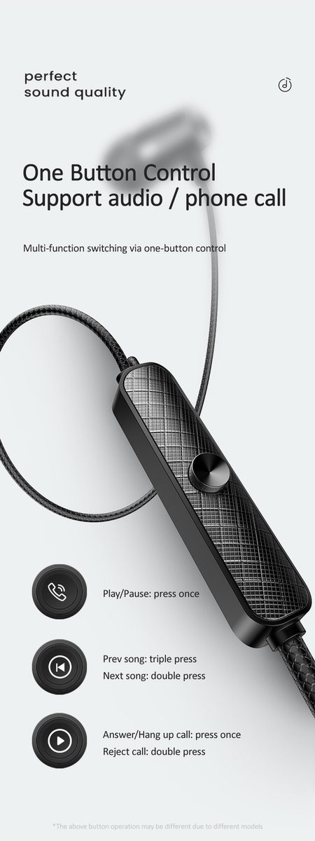 USAMS Bedrade In-Ear Oordopjes 1.2m met 3.5mm AUX aansluiting - Zwart