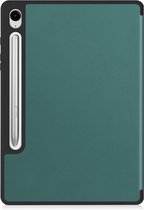 Hoesje Geschikt voor Samsung Galaxy Tab S9 FE Hoes Case Tablet Hoesje Tri-fold Met Uitsparing Geschikt voor S Pen Met Screenprotector - Hoes Geschikt voor Samsung Tab S9 FE Hoesje Hard Cover Bookcase Hoes - Donkergroen