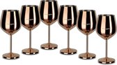 Onbreekbare Wijnglazen van Roestvrij Staal - Rode Wijnglazen - Campingglazen - Cocktailglazen - Robuust - Koperen Editie, 6-Delig - 21 x 7,3 cm - 0,5 l