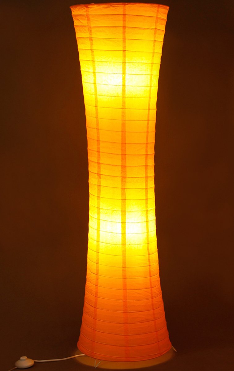 Trango Design Rijstpapier Vloerlamp 1230L *AMSTERDAM* Rijstpapier Lamp *HANDGEMAAKT* Vloerlamp met oranje lampenkap incl. 2x 5 Watt E14 LED lamp - hoogte: 125cm, woonkamer vloerlamp