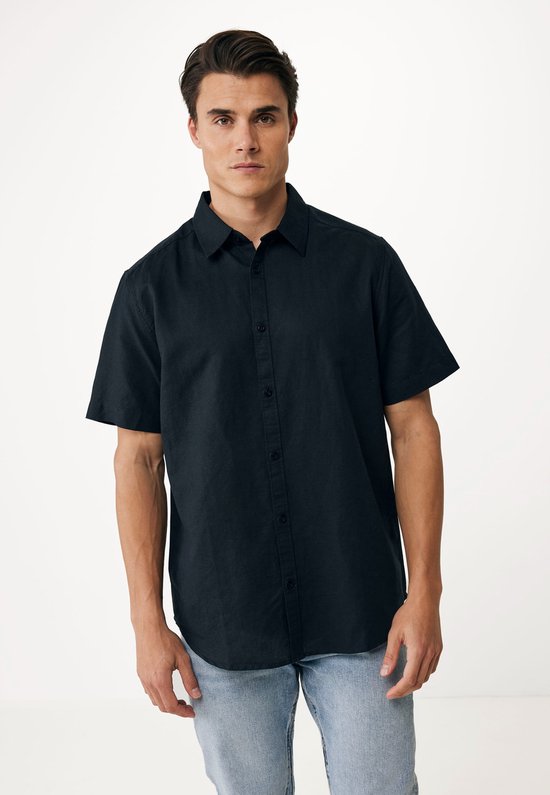 BRANDON Basic Linen Short Sleeve Shirt Mannen - Zwart - Maat XXL