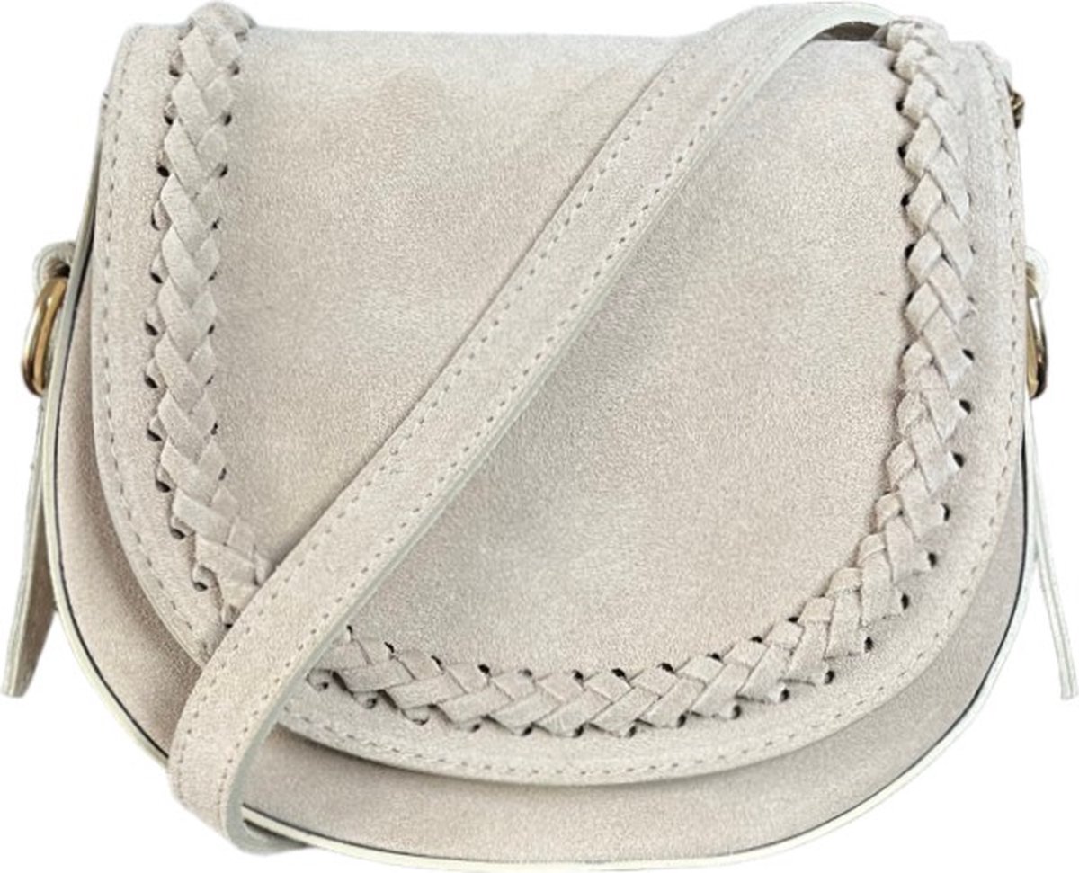 Beige Suède Schoudertas Vlecht Detail - Chelsea Bag Tas - Suède Schoudertassen - Beige