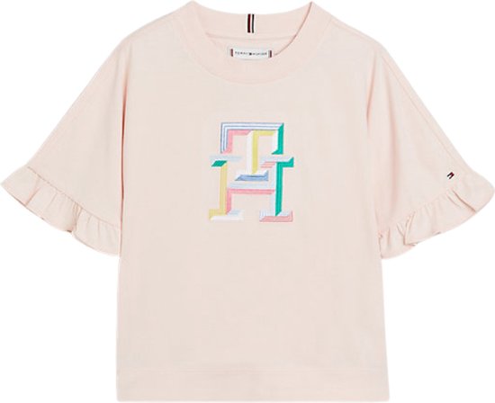 Tommy Hilfiger MULTI COLOUR MONOGRAM TEE S/S Meisjes T-shirt - Pink - Maat 14