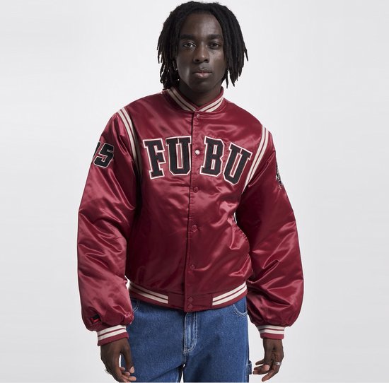 Fubu FUBU College Satin Varsity Jacket red/black/creme - Maat XL