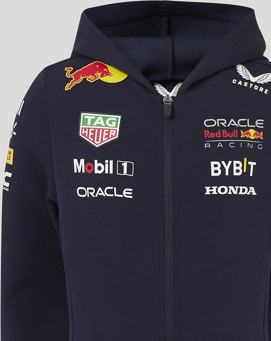 Oracle Red Bull Racing Teamline Kids Hoody met Rits 2024 JXL (164) - Max Verstappen - Sergio Perez - Castore