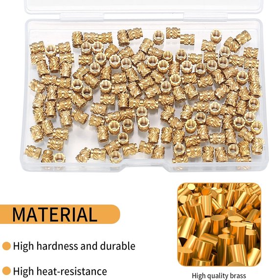 150 écrous D'incrustation En Laiton - Filetés M3, Dimensions 3x5 Mm, Moletés, Pour Bricolage