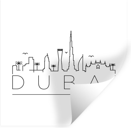 Stickers muraux - Skyline Dubai noir sur blanc - 30x30 cm - Feuille adhésive