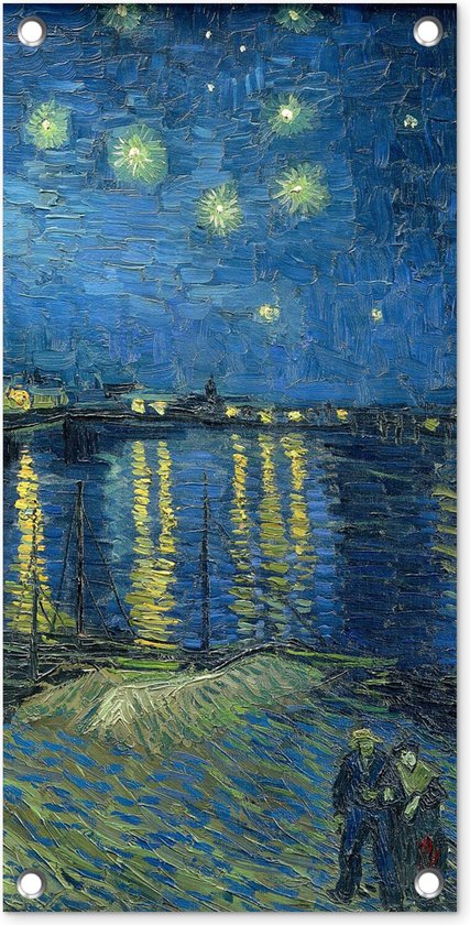 Tuinposter De Sterrennacht - Vincent van Gogh - 30x60 cm - Tuindoek - Buitenposter