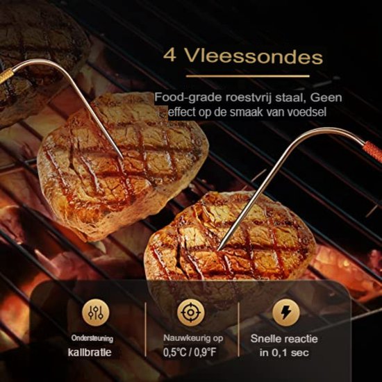 Asas-Thermomètre À Viande Sans Fil 200M Bluetooth Thermomètre À