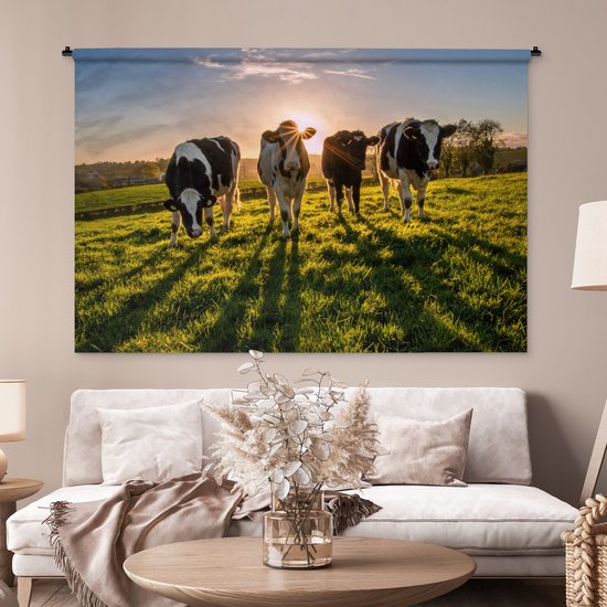 Tapisserie - Toile murale - Vaches - Soleil - Herbe - Animaux - Ferme - 180x120 cm - Tapisserie