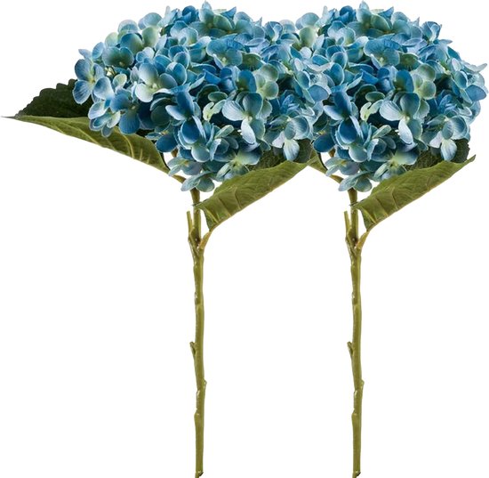 Emerald Kunstbloem hortensia tak - 2x - Annabelle - 52 cm - blauw - Kunst zijdebloem - Hydrangea