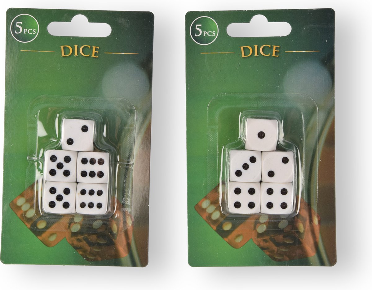 Discountershop Dobbelstenen Set voor Dungeons & Dragons en Meer Plastic Wit Zwart 1.5cmx1.5cm 2 Sets van 5 Dobbelstenen
