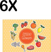 BWK Textiele Placemat - Kids Menu met Groente Fruit en Vlees - Set van 6 Placemats - 45x30 cm - Polyester Stof - Afneembaar