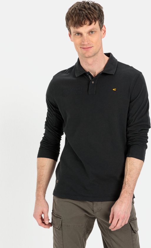 camel active Polo met lange mouwen gemaakt van gecertificeerd biologisch katoen - Maat menswear-6XL - Zwart