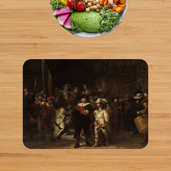 Flexibele Placemat - De Nachtwacht, Rembrandt van Rijn, 1642 - Set van 8 Placemats - 40x30 cm - PVC Doek - Afneembaar