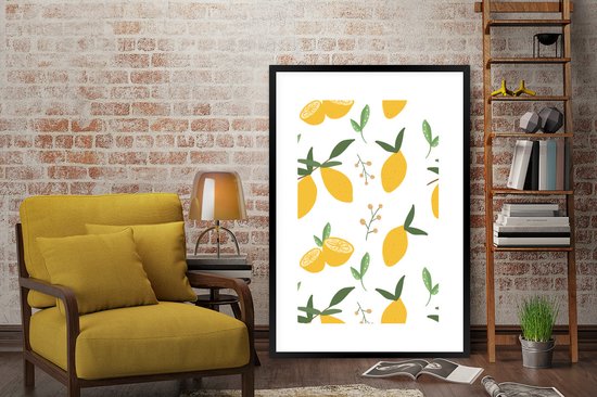 Photo encadrée - Citrons abstraits sur fond blanc Cadre photo noir avec passe-partout blanc 80x120 80x120 cm - Affiche encadrée (Décoration murale salon / chambre)