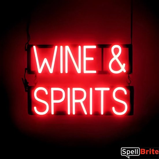 WINE & SPIRITS - Lichtreclame Neon LED bord verlicht | SpellBrite | 57 x 38 cm | 6 Dimstanden - 8 Lichtanimaties | Reclamebord neon verlichting
