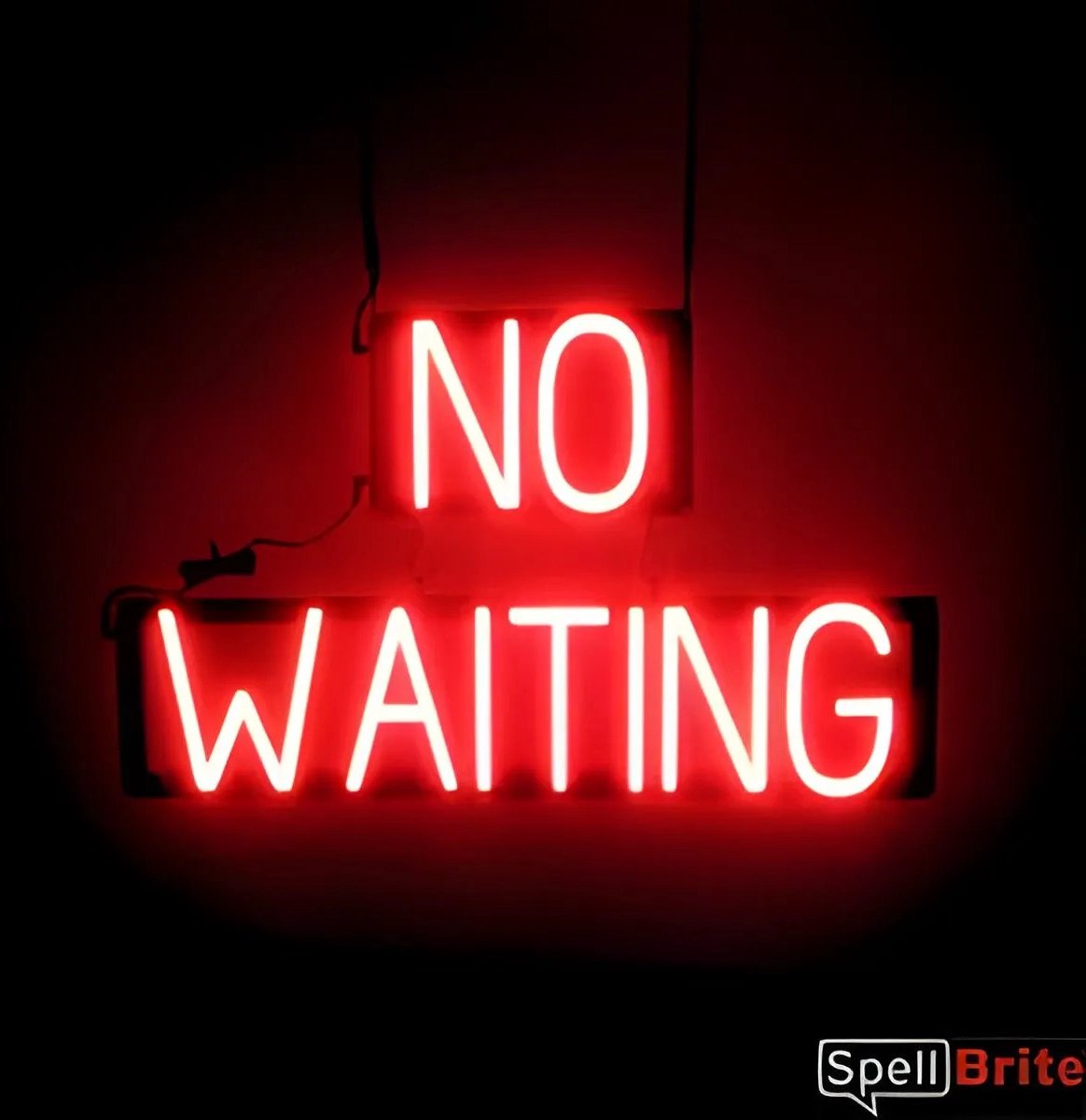 NO WAITING - Lichtreclame Neon LED bord verlicht | SpellBrite | 64 x 38 cm | 6 Dimstanden - 8 Lichtanimaties | Reclamebord neon verlichting