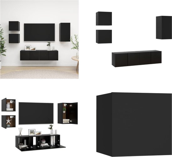 vidaXL 5-delige Tv-meubelset spaanplaat zwart - Tv-kastenset - Tv-kastensets - Tv-kasten - Tv-meubelset