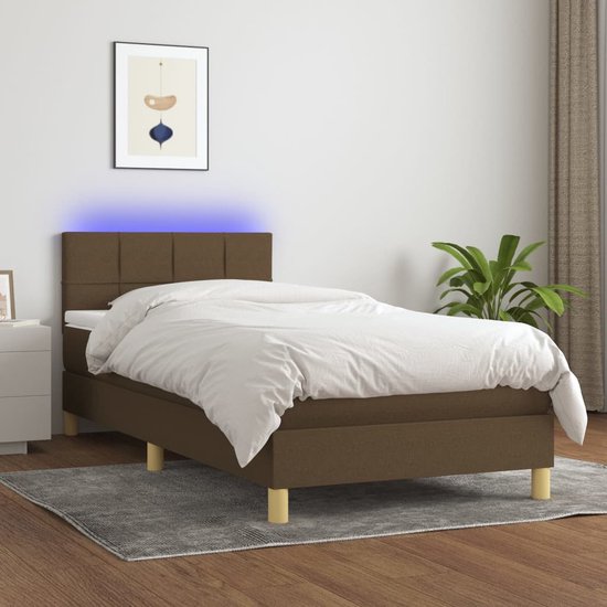 vidaXL Boxspring avec matelas et tissu LED Marron foncé 80x200 cm - Boxspring - Sommiers - Lit - Meubles de couchage