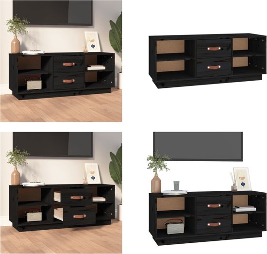 vidaXL Tv-meubel 74x35x44 cm massief grenenhout zwart