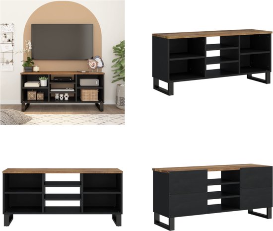TV-meubel van gerookt eikenhout 80x34,5x40 cm, bewerkt hout en metaal