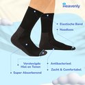 Zwarte werksokken met 'Heavenly' logo, verstevigde hiel/teen, naadloos en antibacterieel.