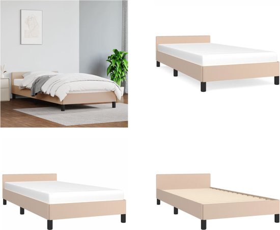 vidaXL Bedframe met hoofdbord kunstleer cappuccinokleurig 100x200 cm - Bedframe Met Hoofdbord - Bedframes Met Hoofdborden - Bedframe - Bed