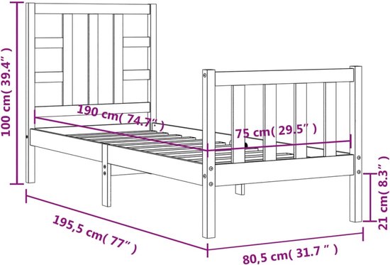 vidaXL Cadre de lit avec tête de lit Bois massif 2 pieds 6 petit lit simple - Cadre de lit - Encadrements de lit - Lit - Lit simple