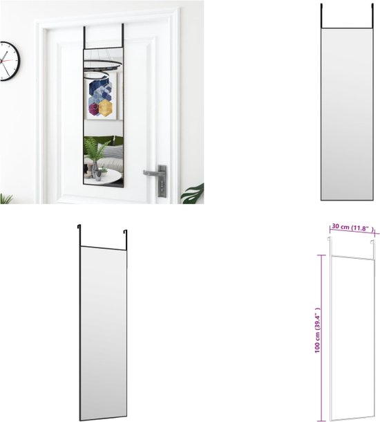 vidaXL Deurspiegel 30x100 cm glas en aluminium zwart - Deurspiegel - Deurspiegels - Wandspiegel - Hangspiegel
