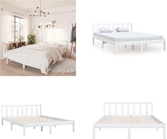 vidaXL Bedframe massief grenenhout 140x200 cm, bed, ledikant, massief houten bedframe, bedbodem, bed frame, slaapmeubel, bedden, bedbodems, ledikanten