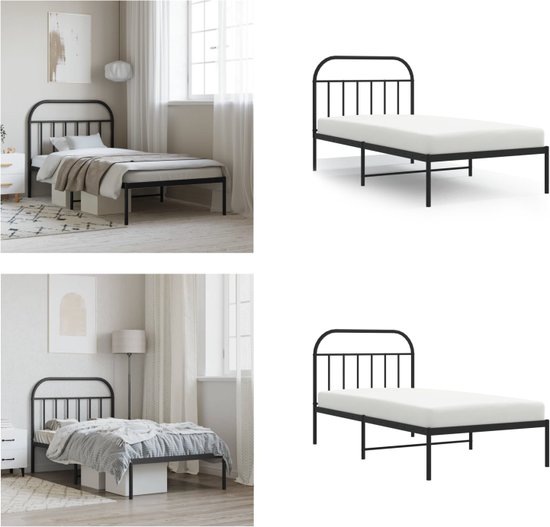 vidaXL Bedframe met hoofd- en voeteneinde metaal zwart 100x190 cm