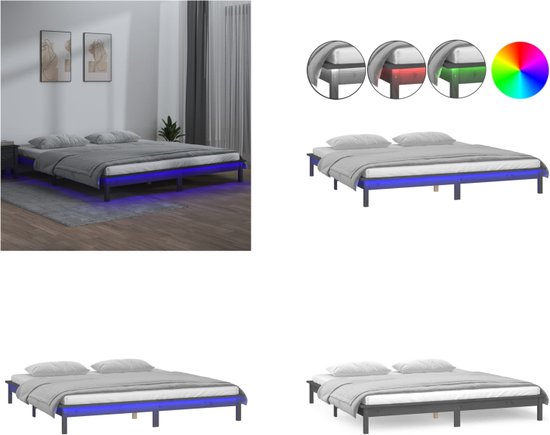 vidaXL Bedframe LED massief hout grijs 120x190 cm 4FT Small Double - Bedframe - Bedframes - Slaapkamermeubel - Bedbasis