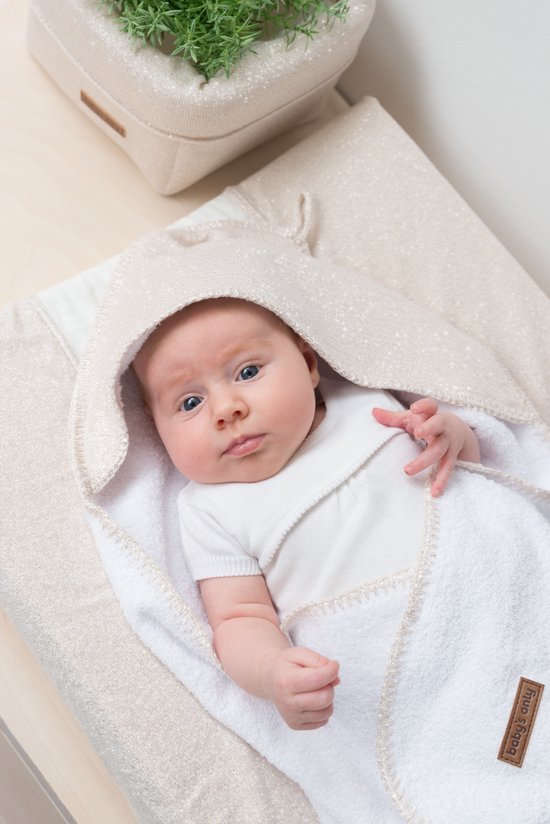 Baby's Only Baby badcape - Omslagdoek - Handdoek met capuchon Sparkle - Zilver-Roze Mêlee - 75x85 cm - Met subtiel glittertje - Badstof van Baby's Only — afbeelding 2