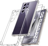 Hoesje geschikt voor Samsung Galaxy S24 Ultra Hoesje transparant - Anti Shock silicone hoesje Galaxy S24 Ultra case met 2 Pack Screenprotector tempered glass voor Samsung S24 Ultra